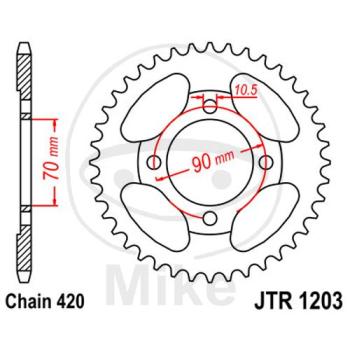 Kettenrad, 42Z, Teil.: 420, Innen Ø : 070, Lochkr.: 090