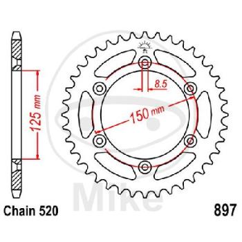 Kettenrad, 47Z, Teil.: 520, Innen Ø : 125, Lochkr.: 150