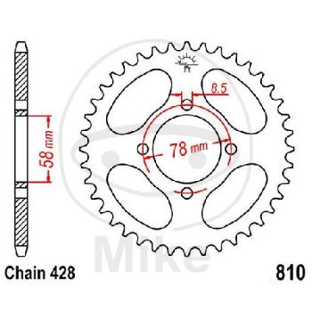 Kettenrad, 49Z, Teil.: 428, Innen Ø : 058, Lochkr.: 078