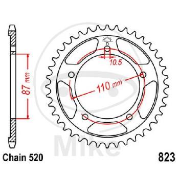 Kettenrad, 46Z, Teil.: 520, Innen Ø : 087, Lochkr.: 110