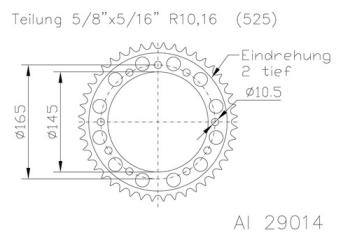 Kettenrad 44 Zähne Alu 525er Teilung (5/8x5/16)