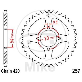 Kettenrad, 41Z, Teil.: 420, Innen Ø : 054, Lochkr.: 070