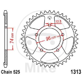 Kettenrad, 42Z, Teil.: 525, Innen Ø : 074, Lochkr.: 096