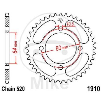 Kettenrad, 36Z, Teil.: 520, Innen Ø : 064, Lochkr.: 080