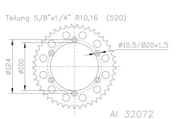 Kettenrad 42 Zähne Alu 520er Teilung (5/8x1/4)