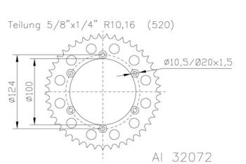 Kettenrad 42 Zähne Alu 520er Teilung (5/8x1/4)