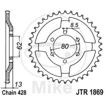 Kettenrad, 45Z, Teil.: 428, Innen Ø : 062, Lochkr.: 080