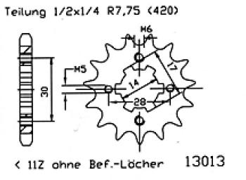 Ritzel 15 Zähne, 415er Teilung