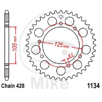 Kettenrad, 54Z, Teil.: 428, Innen Ø : 105, Lochkr.: 125