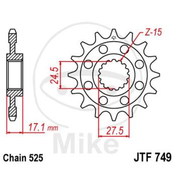 Racing-Ritzel, 15Z, Teil.: 525, feinverzahnt, Innen Ø : 24.5/27.5
