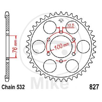 Kettenrad, 52Z, Teil.: 532, Innen Ø : 076, Lochkr.: 100