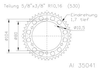 Kettenrad 43 Zähne Alu 530er Teilung (5/8x3/8)