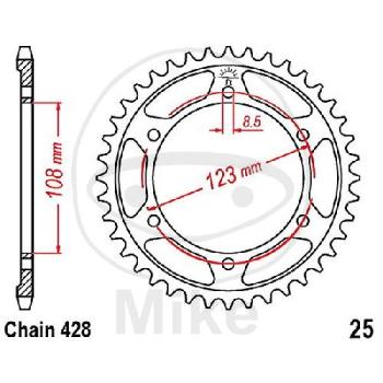 Kettenrad, 60Z, Teil.: 428, Innen Ø : 108, Lochkr.: 123