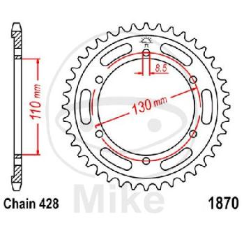Kettenrad, 44Z, Teil.: 428, Innen Ø : 110, Lochkr.: 130