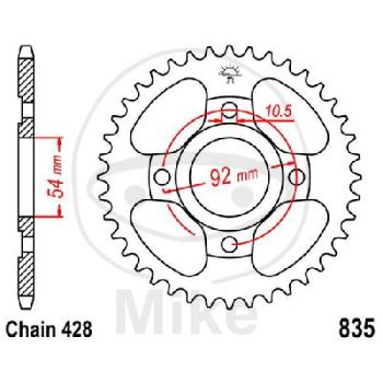 Kettenrad, 48Z, Teil.: 428, Innen Ø : 054, Lochkr.: 092