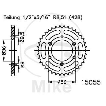 Kettenrad, 35Z, Teil.: 428 schwarz, Innen Ø : 036, Lochkr.: 056