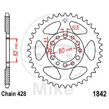 Kettenrad, 44Z, Teil.: 428, Innen Ø : 062, Lochkr.: 080