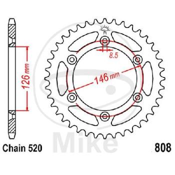 Kettenrad, 46Z, Teil.: 520, Innen Ø : 126, Lochkr.: 146