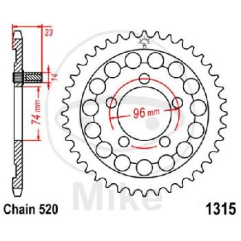 Kettenrad, 40Z, Teil.: 520, Innen Ø : 074, Lochkr.: 096