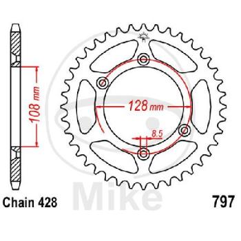 Kettenrad, 51Z, Teil.: 428, Innen Ø : 108, Lochkr.: 128