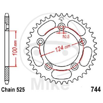 Kettenrad, 36Z, Teil.: 525, Innen Ø : 100, Lochkr.: 124