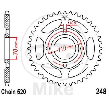 Kettenrad, 44Z, Teil.: 520, Innen Ø : 070, Lochkr.: 110