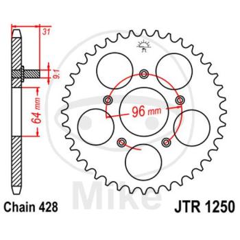 Kettenrad, 48Z, Teil.: 428, Innen Ø : 064, Lochkr.: 096
