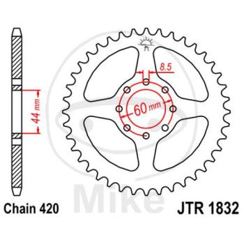 Kettenrad, 52Z, Teil.: 420, Innen Ø : 044, Lochkr.: 060