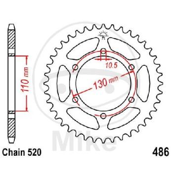 Kettenrad, 45Z, Teil.: 520, Innen Ø : 110, Lochkr.: 130