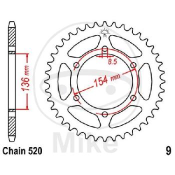 Kettenrad, 47Z, Teil.: 520, Innen Ø : 136, Lochkr.: 154