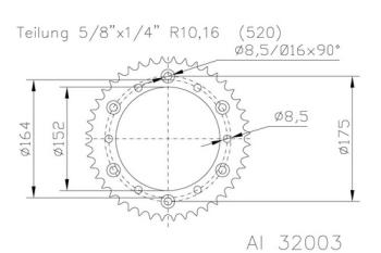 Kettenrad 51 Zähne Alu 520er Teilung (5/8x1/4)