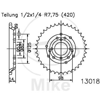 Kettenrad, 48Z, Teil.: 420 schwarz, Innen Ø : 053, Lochkr.: 098