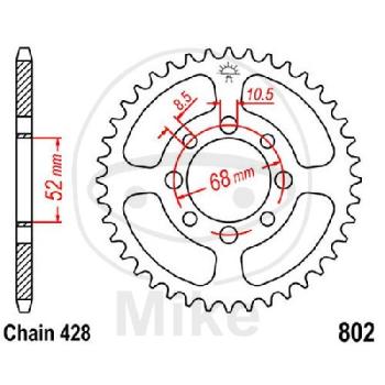 Kettenrad, 46Z, Teil.: 428, Innen Ø : 052, Lochkr.: 068