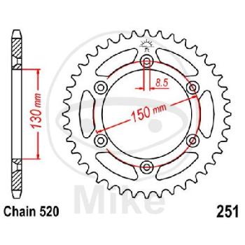 Kettenrad, 51Z, Teil.: 520, Innen Ø : 130, Lochkr.: 150