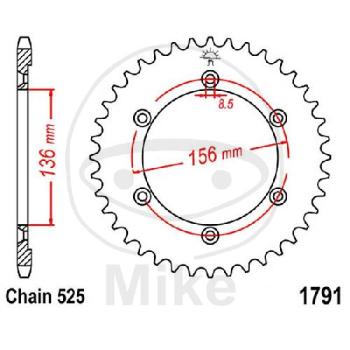 Kettenrad, 46Z, Teil.: 525, Innen Ø : 136, Lochkr.: 156