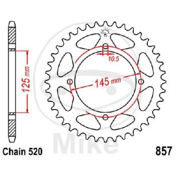 Kettenrad, 43Z, Teil.: 520, Innen Ø : 125, Lochkr.: 145