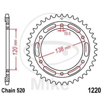 Kettenrad, 38Z, Teil.: 520, Innen Ø : 120, Lochkr.: 138