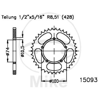 Kettenrad, 45Z, Teil.: 428, Innen Ø : 074, Lochkr.: 102