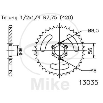 Kettenrad, 35Z, Teil.: 420 schwarz, Innen Ø : 036, Lochkr.: 056