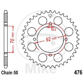 Kettenrad, 44Z, Teil.: 530, Innen Ø : 070, Lochkr.: 092