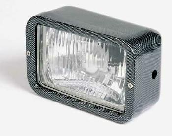 Rectangular headlight, carbon look, side mounting