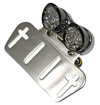 LED Doppel-Rücklicht NOSE getönt, Gehäuse chrom, mit Nummernschildplatte