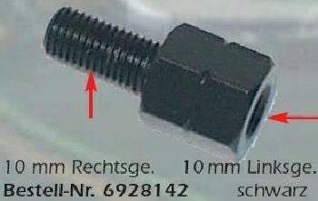 Spiegeladapter, unten 10 mm Rechtsgewinde & oben 10 mm Linksgewinde, schwarz (1 Stk.)