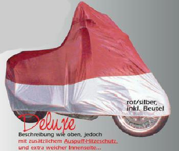 Motorrad Abdeckplane Deluxe, rot/silber, Robustes Nylon/Polyester-Gewebe. Gr. S