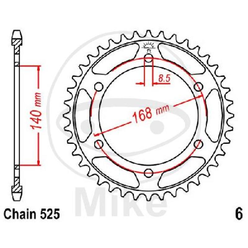Kettenrad, 42Z, Teil.: 525, Innen Ø : 140, Lochkr.: 168