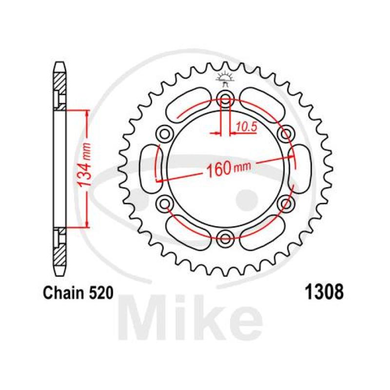 Kettenrad, 45Z, Teil.: 520, Innen Ø : 134, Lochkr.: 160