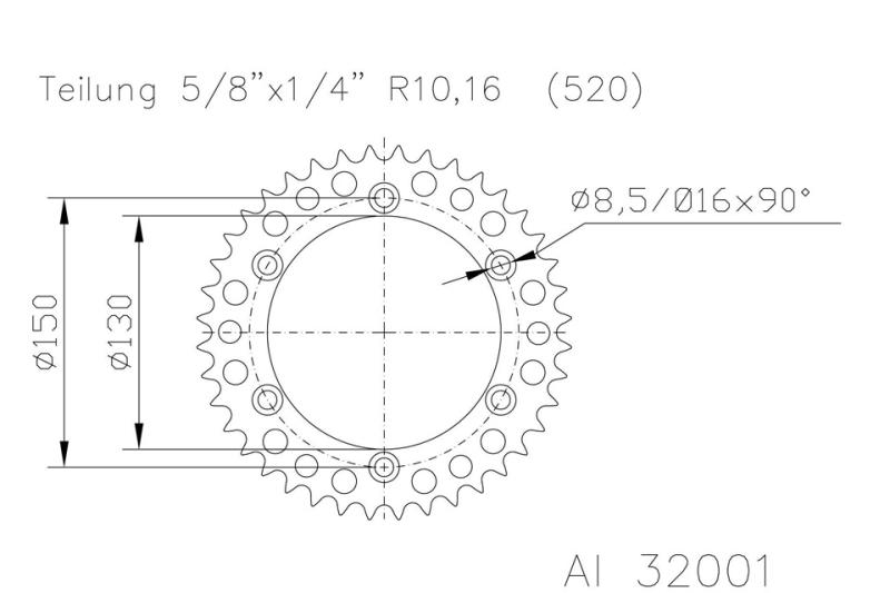 Kettenrad 49 Zähne Alu 520er Teilung (5/8x1/4)