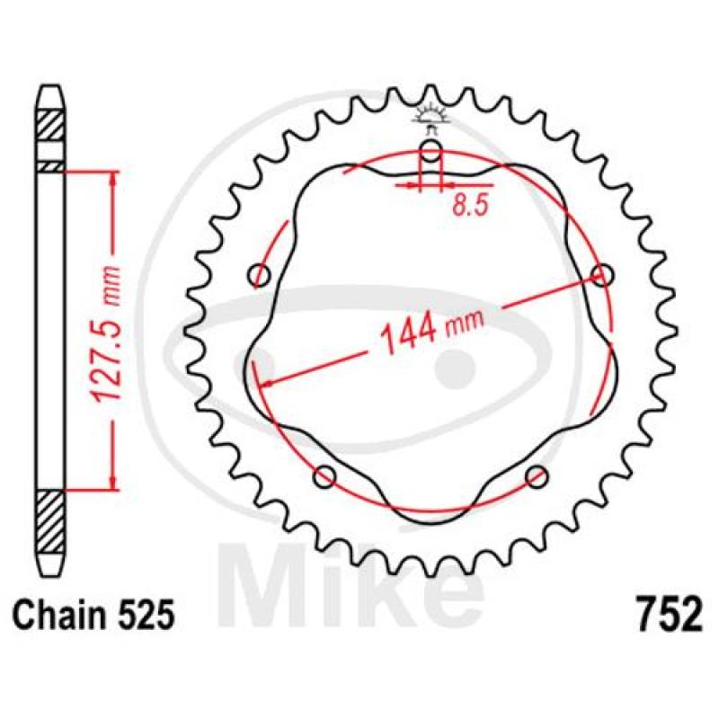 Alu-Kettenrad, 38Z, Teil.: 525 silber, für Kettenradträger 7585011