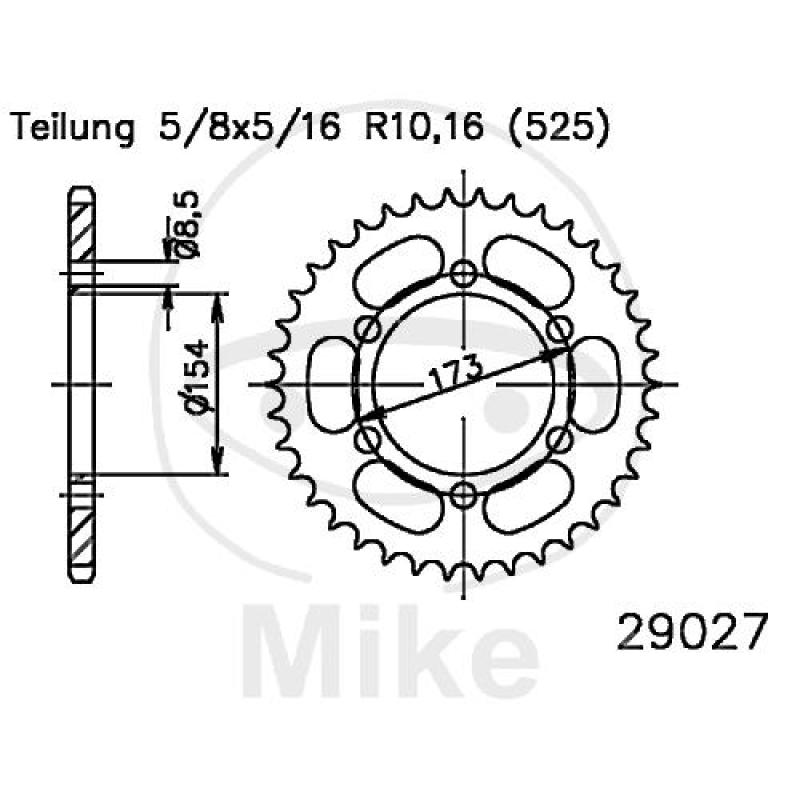 Kettenrad, 43Z, Teil.: 525 schwarz, Innen Ø : 154, Lochkr.: 173