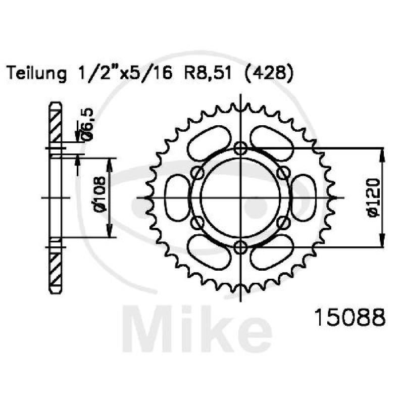 Kettenrad, 49Z, Teil.: 428 schwarz, Innen Ø : 108, Lochkr.: 120